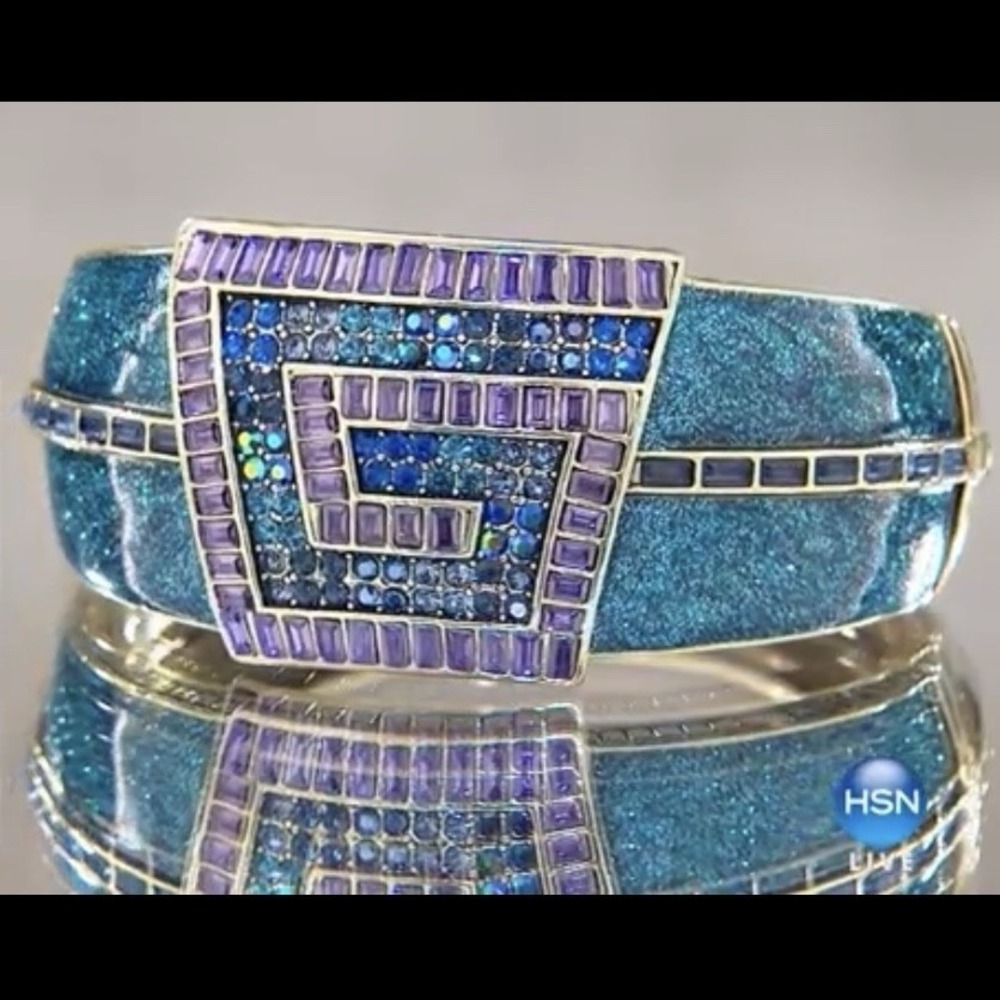 Heidi Daus "Grecian Glamor" Crystal and Enamel Bangle Bracelet M/L